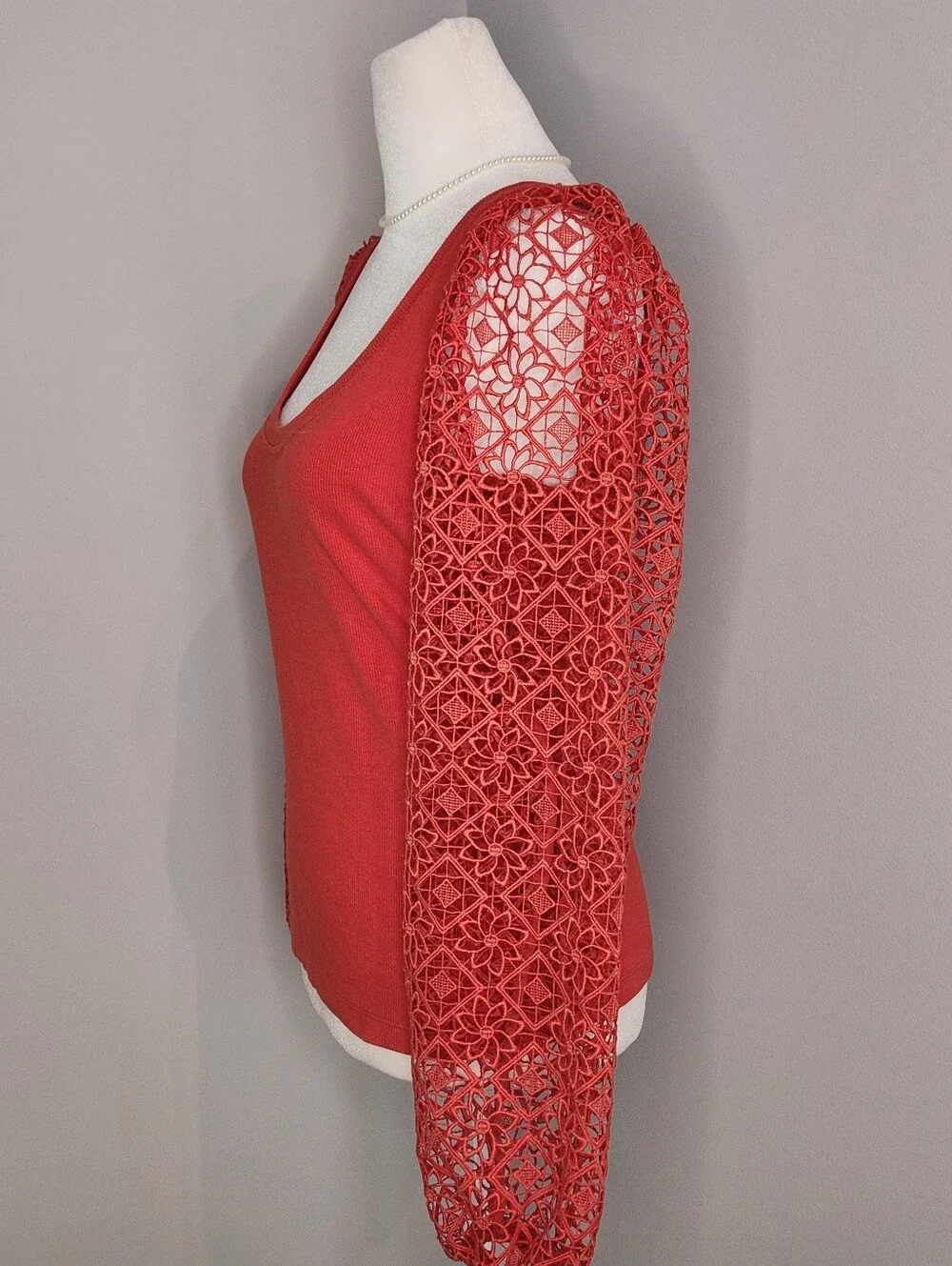 Anthropologie By Maeve Lace Sleeve Orange Red Top XS